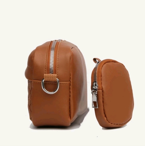 Brown Quilted Square Purse with Coin Purse - Picture 3 of 8